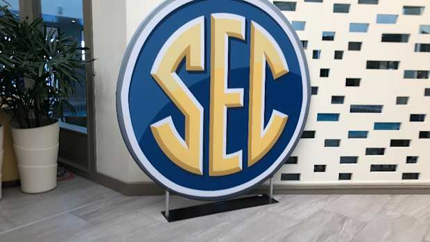 The SEC logo in the hallway at the Hilton Sandestin in Destin, Fla. on Tuesday May 31, 2022 at the annual SEC spring meetings.